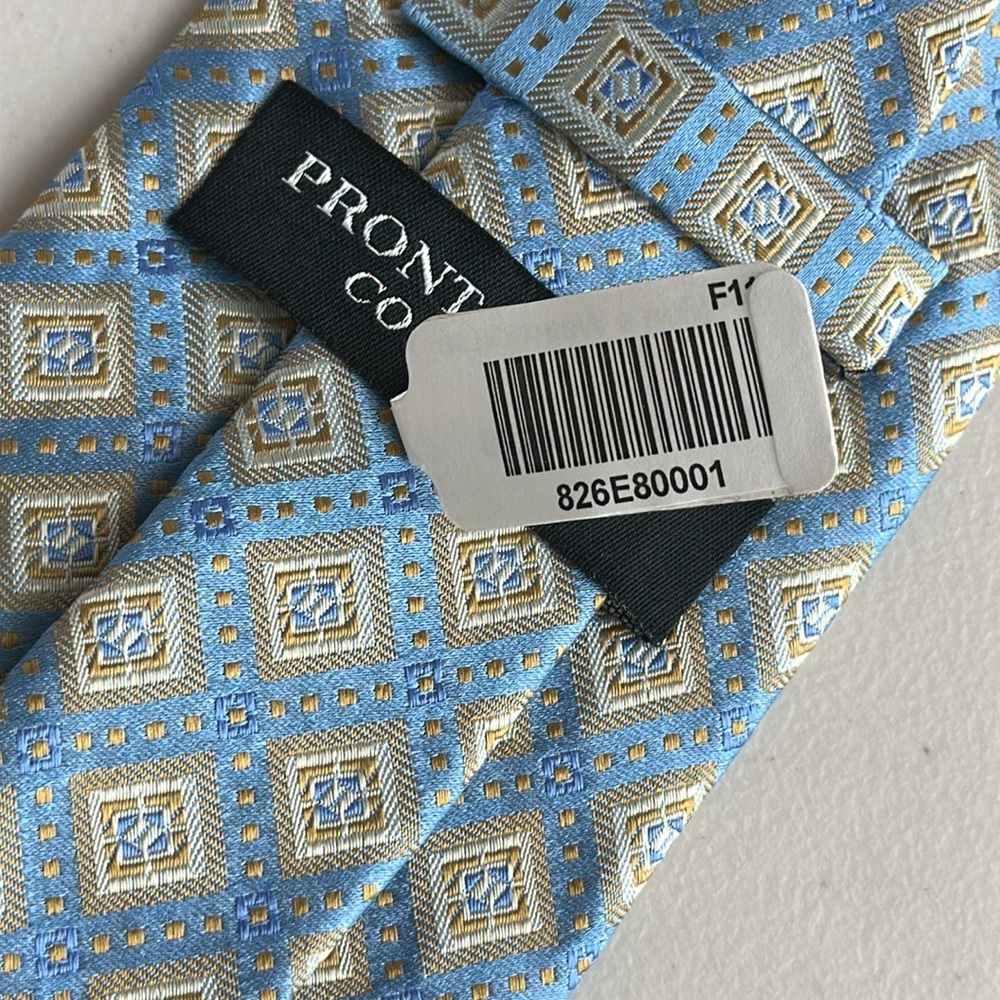 Pronto Uomo Geometric Blue and Gold Tie - Picture 10 of 10